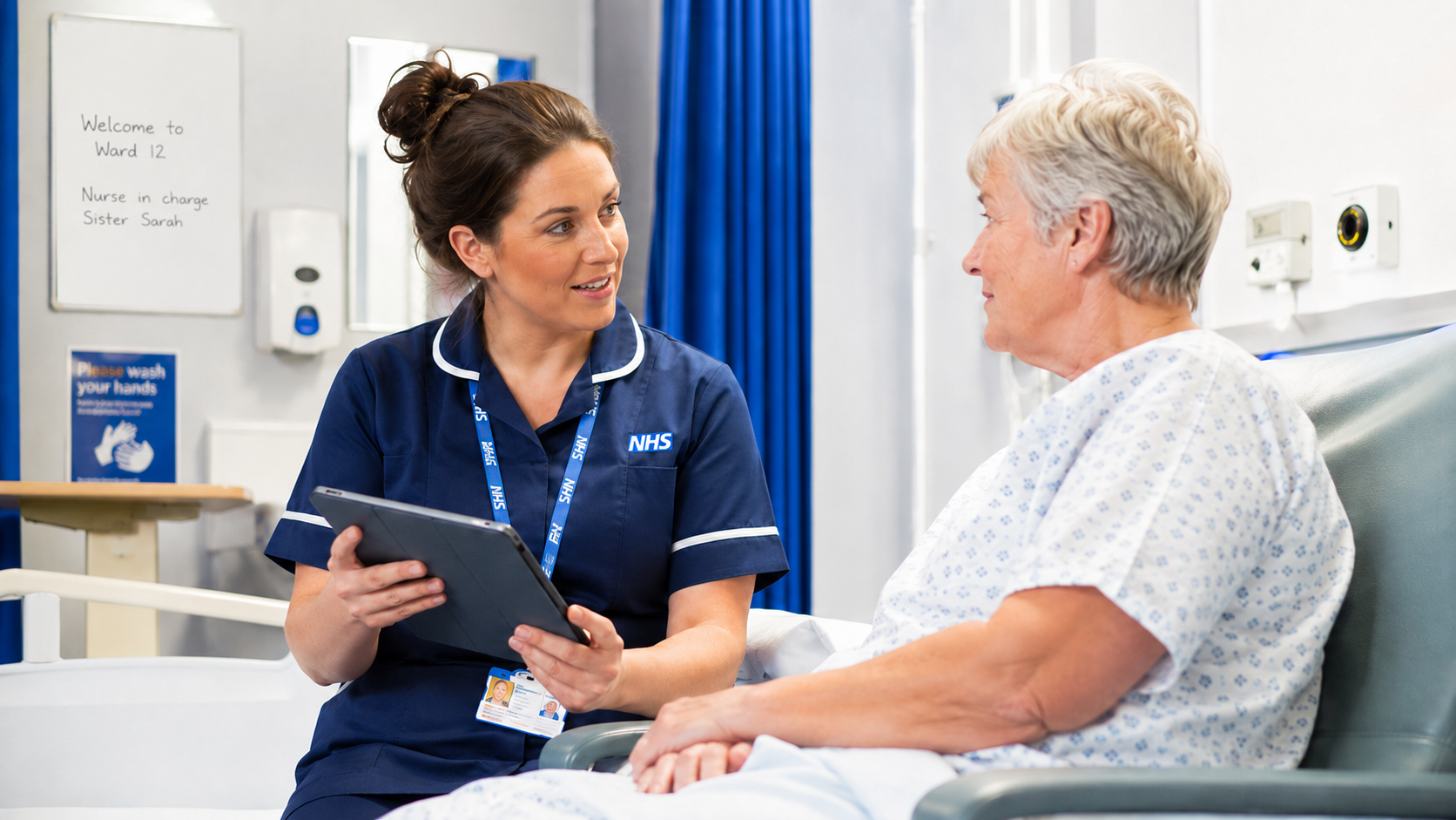 Health professional reviewing patient records on a secure device.